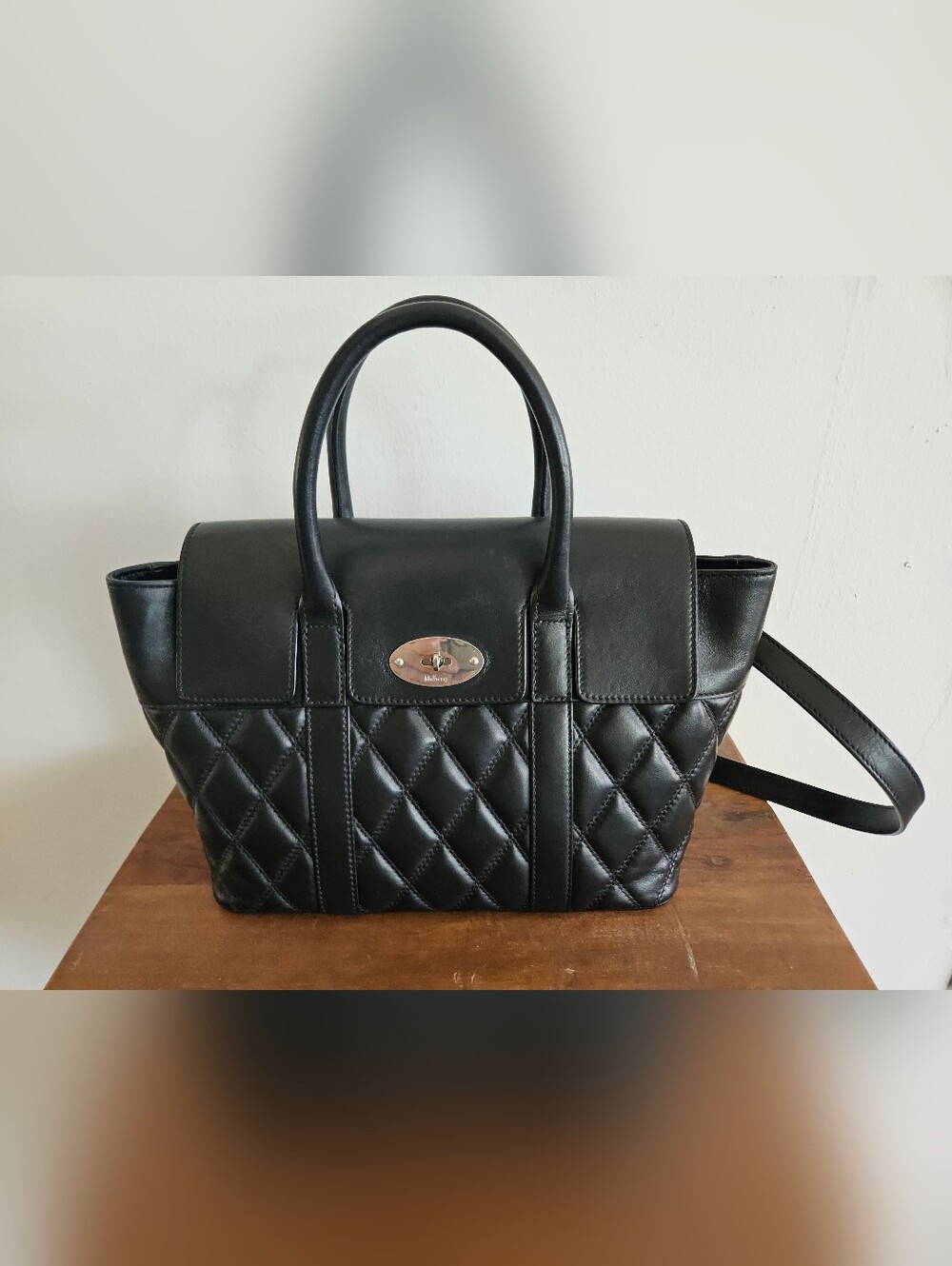 Mulberry Small Bayswater Satchel, Black Quilted Leather Top-Handle